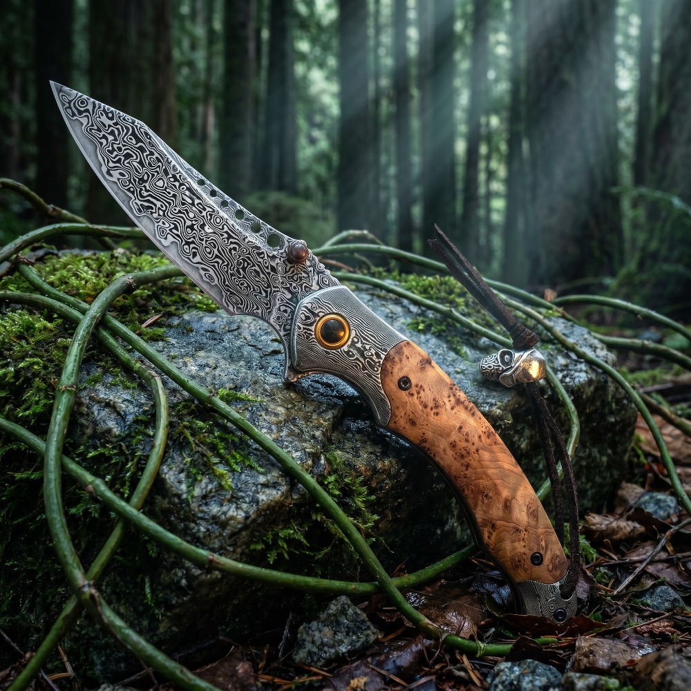Vintage Collectible Knives - Coltello Pieghevole con Motivo Damascato ad